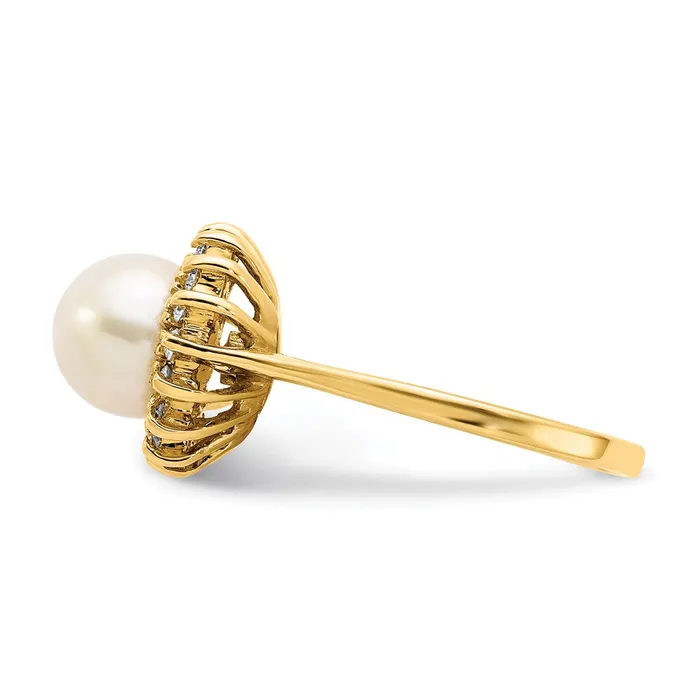 Rings Goldiacom 14K Yellow Gold 75mm FW Cultured Pearl AAA Real Diamond ring