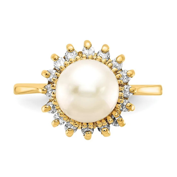 Rings Goldiacom 14K Yellow Gold 75mm FW Cultured Pearl AAA Real Diamond ring
