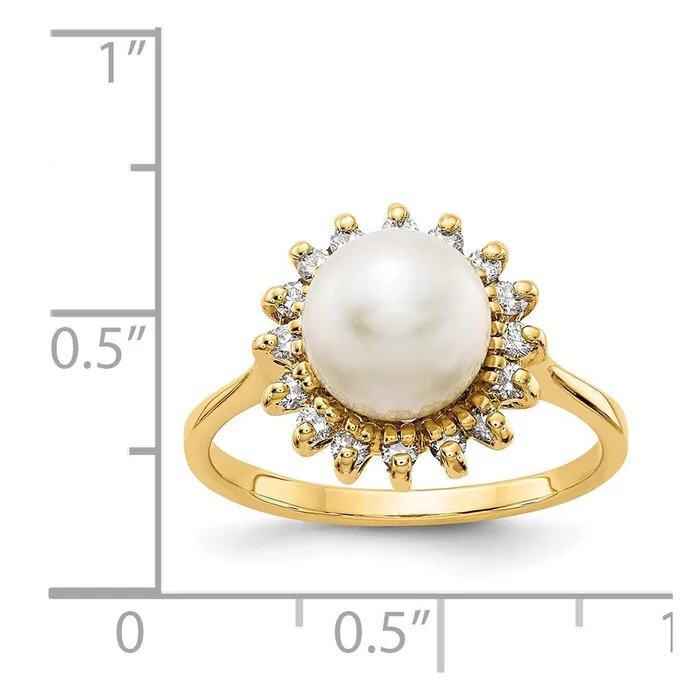 Rings Goldiacom 14K Yellow Gold 75mm FW Cultured Pearl AAA Real Diamond ring