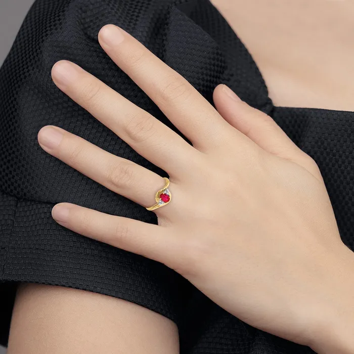 Rings Goldiacom 14K Yellow Gold Ruby and Real Diamond Ring