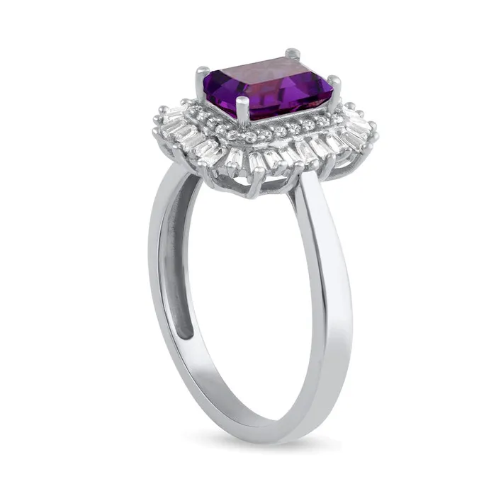 Rings Goldia EmeraldCut Amethyst and 025 CT TW Baguette and Round Natural Diamond Double Frame Ring in Solid 10K White Gold Rings Goldia EmeraldCut Amethyst and 025 CT TW Baguette and Round Natural Diamond Double Frame Ring in Solid 10K White Gold