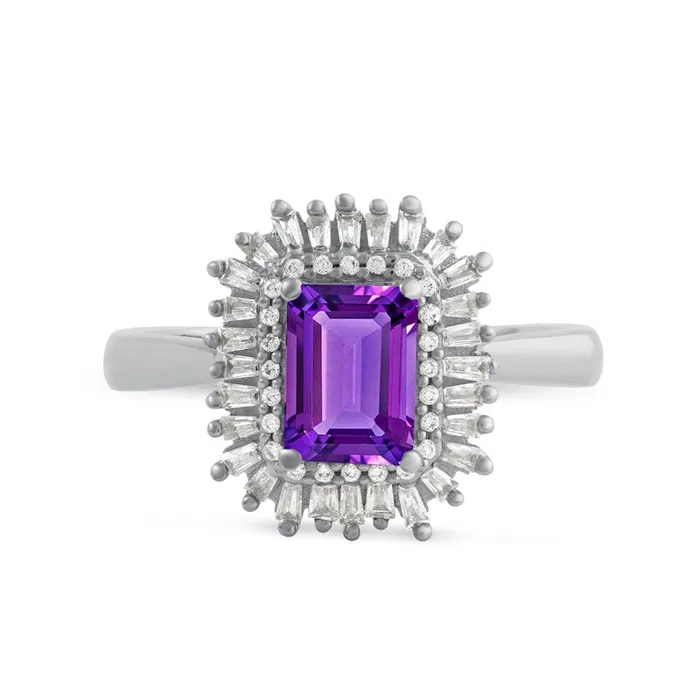 Rings Goldia EmeraldCut Amethyst and 025 CT TW Baguette and Round Natural Diamond Double Frame Ring in Solid 10K White Gold Rings Goldia EmeraldCut Amethyst and 025 CT TW Baguette and Round Natural Diamond Double Frame Ring in Solid 10K White Gold