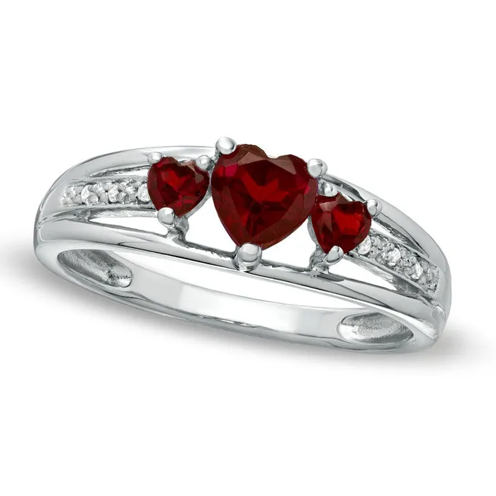 Rings Goldia HeartShaped Garnet Three Stone and Natural Diamond Accent Ring in Sterling Silver Rings Goldia HeartShaped Garnet Three Stone and Natural Diamond Accent Ring in Sterling Silver