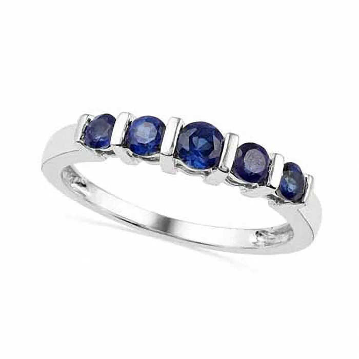 Rings Goldia LabCreated Blue Sapphire Five Stone Anniversary Band in Solid 10K White Gold Rings Goldia LabCreated Blue Sapphire Five Stone Anniversary Band in Solid 10K White Gold