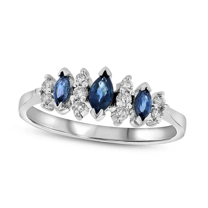 Rings Goldia Marquise Blue Sapphire and 017 CT TW Natural Diamond Seven Stone Illusion Ring in Solid 14K White Gold Rings Goldia Marquise Blue Sapphire and 017 CT TW Natural Diamond Seven Stone Illusion Ring in Solid 14K White Gold
