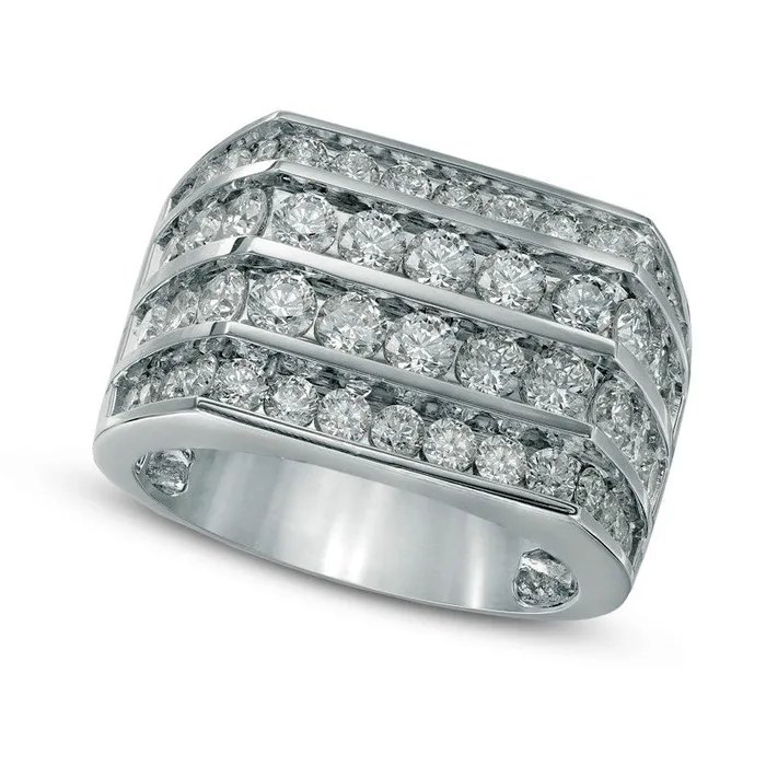 Rings Goldia Mens 375 CT TW Natural Diamond Four Row Ring in Solid 14K White Gold Rings Goldia Mens 375 CT TW Natural Diamond Four Row Ring in Solid 14K White Gold