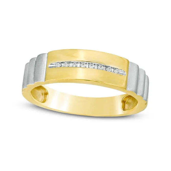 Rings Goldia Mens Natural Diamond Accent Groove Ribbed Shank Band in Sterling Silver and Solid 14K Gold Plate Rings Goldia Mens Natural Diamond Accent Groove Ribbed Shank Band in Sterling Silver and Solid 14K Gold Plate