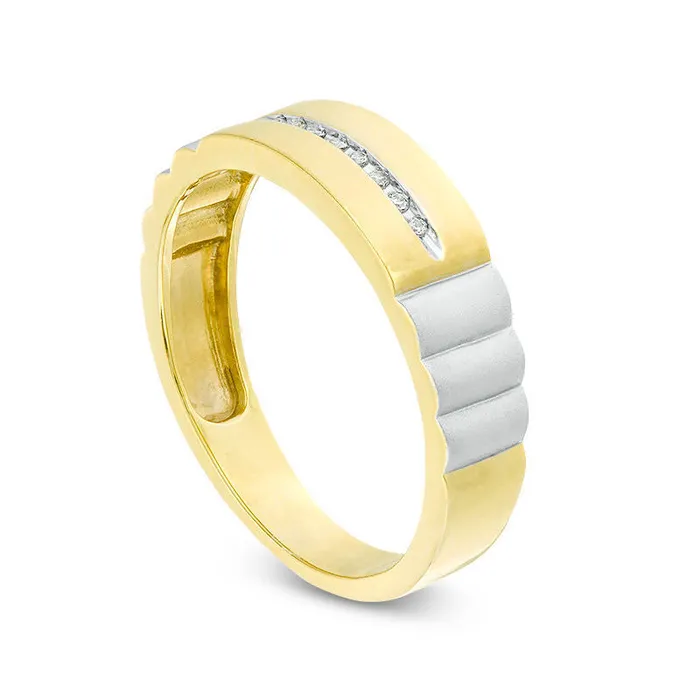 Rings Goldia Mens Natural Diamond Accent Groove Ribbed Shank Band in Sterling Silver and Solid 14K Gold Plate Rings Goldia Mens Natural Diamond Accent Groove Ribbed Shank Band in Sterling Silver and Solid 14K Gold Plate