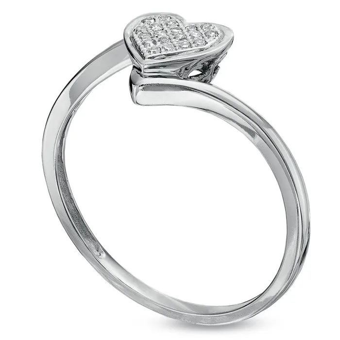 Rings Goldia Natural Diamond Accent Heart Bypass Ring in Solid 10K White Gold