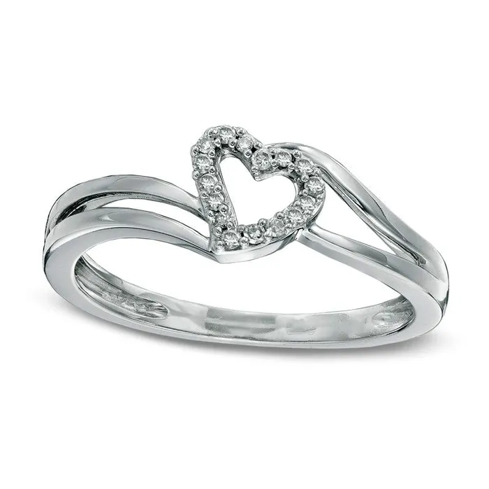 Rings Goldia Natural Diamond Accent Offset Heart Ring in Solid 10K White Gold Rings Goldia Natural Diamond Accent Offset Heart Ring in Solid 10K White Gold