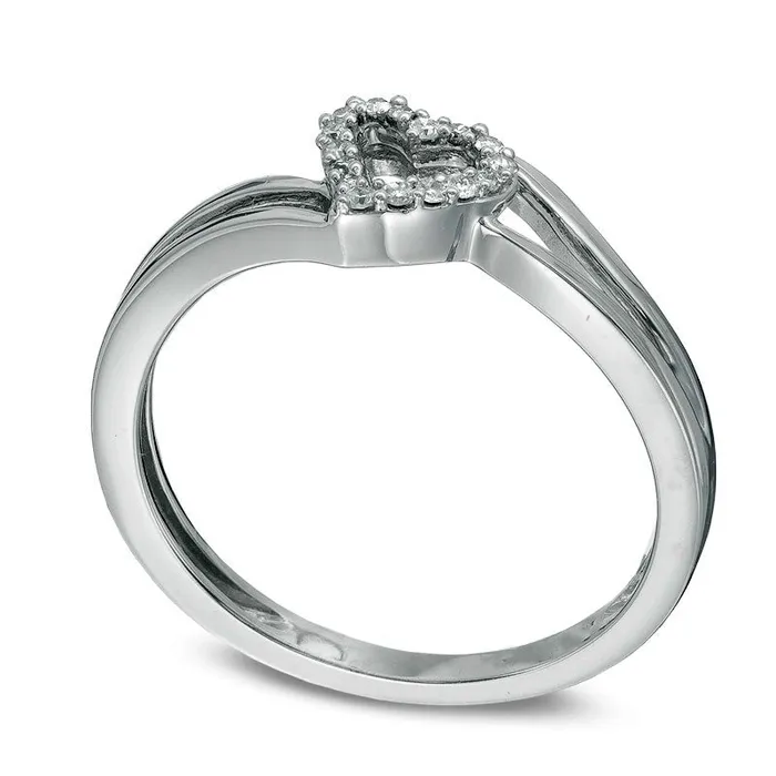 Rings Goldia Natural Diamond Accent Offset Heart Ring in Solid 10K White Gold Rings Goldia Natural Diamond Accent Offset Heart Ring in Solid 10K White Gold