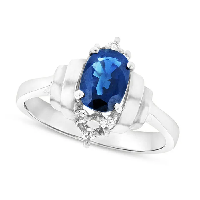 Rings Goldia Oval Blue Sapphire and 010 CT TW Natural Diamond Double Collar Ring in Solid 14K White Gold Rings Goldia Oval Blue Sapphire and 010 CT TW Natural Diamond Double Collar Ring in Solid 14K White Gold
