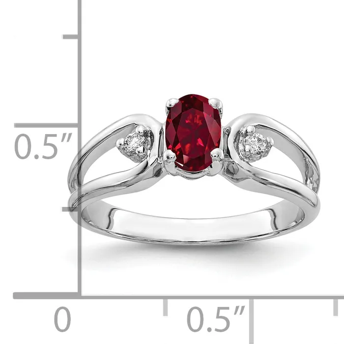 Rings Goldia Solid 14k White Gold 6x4mm Oval Created Simulated Ruby VS CZ Ring