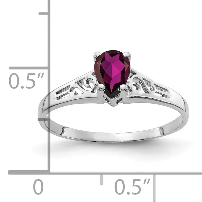 Rings Goldia Solid 14k White Gold 6x4mm Pear Rhodolite Simulated Garnet Ring
