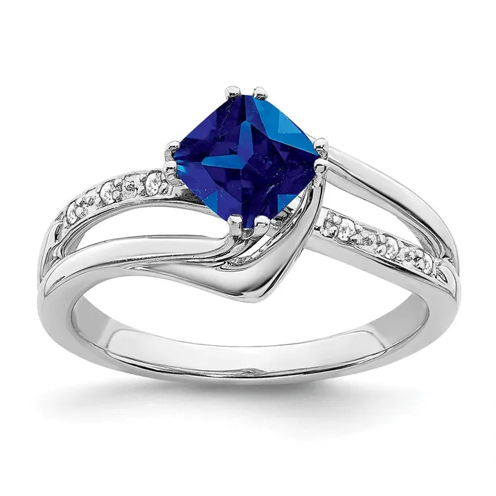 Rings Goldia Solid 14k White Gold Created Simulated Sapphire and CZ Ring Rings Goldia Solid 14k White Gold Created Simulated Sapphire and CZ Ring