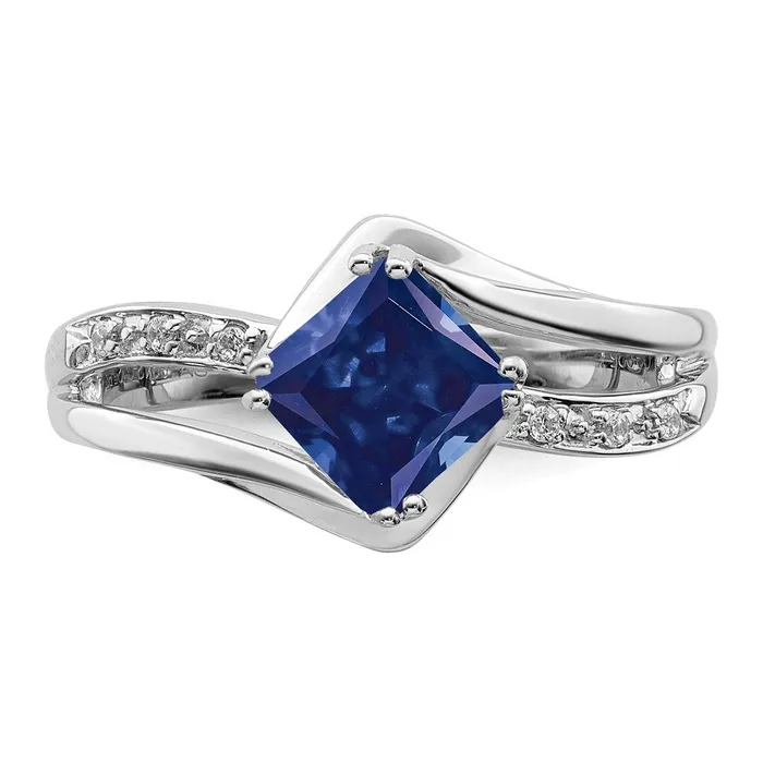 Rings Goldia Solid 14k White Gold Created Simulated Sapphire and CZ Ring