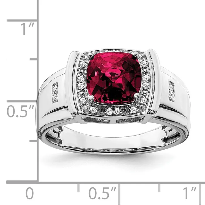 Rings Goldia Solid 14k White Gold Cushion Created Simulated Ruby and CZ Mens Ring