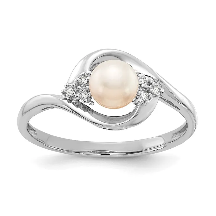 Rings Goldia Solid 14k White Gold FW Cultured Pearl and Simulated CZ Ring