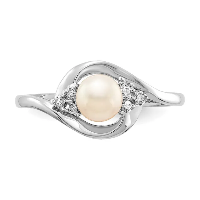 Rings Goldia Solid 14k White Gold FW Cultured Pearl and Simulated CZ Ring