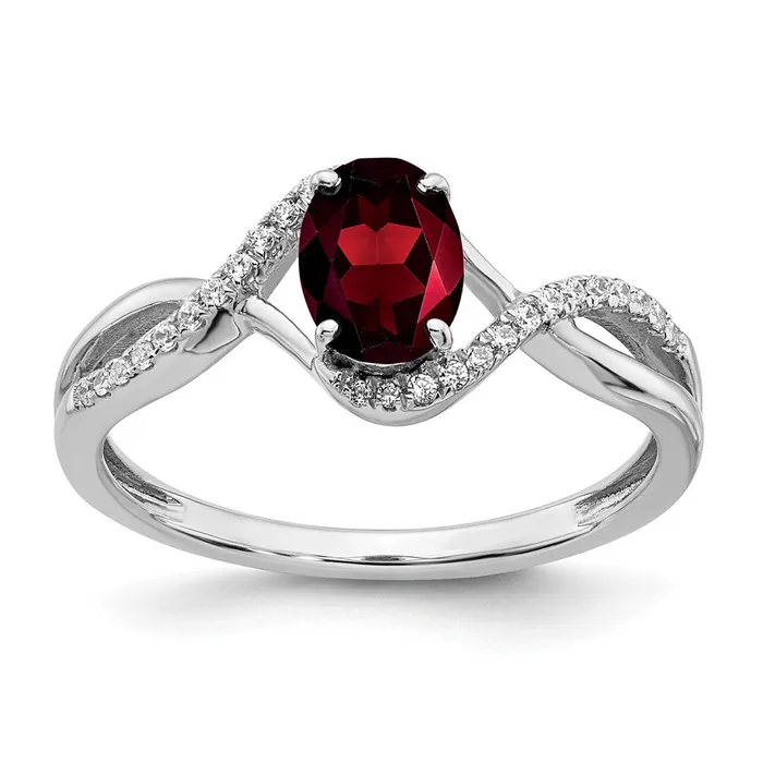 Rings Goldia Solid 14k White Gold Oval Simulated Garnet and CZ Twist Ring Rings Goldia Solid 14k White Gold Oval Simulated Garnet and CZ Twist Ring