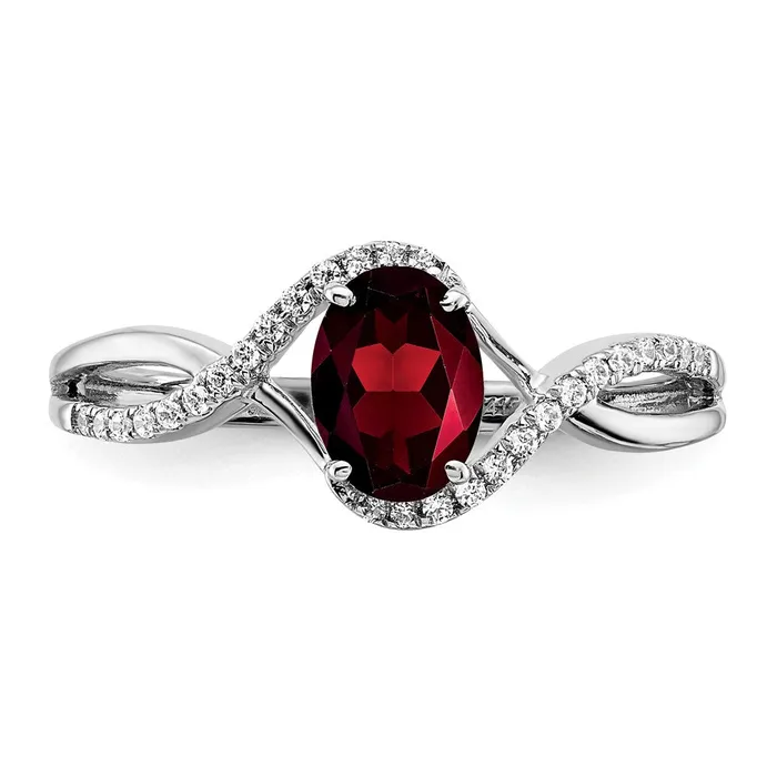 Rings Goldia Solid 14k White Gold Oval Simulated Garnet and CZ Twist Ring