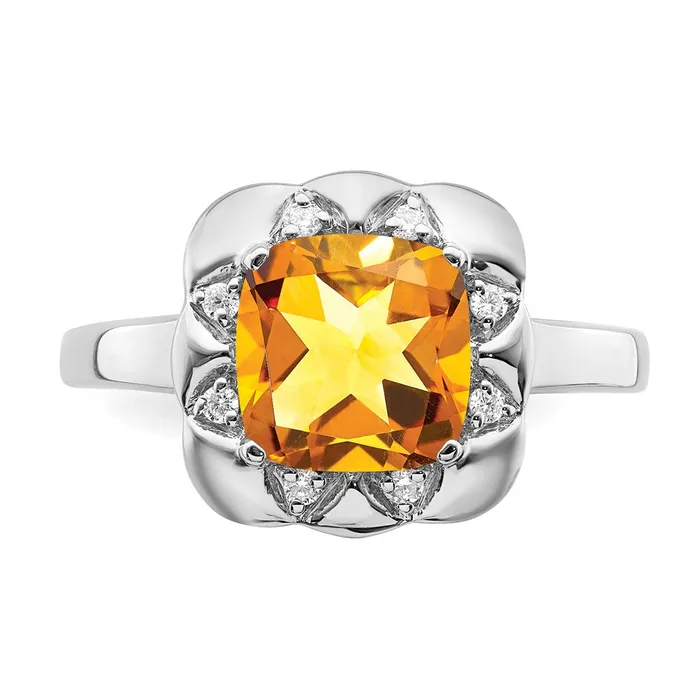 Rings Goldia Solid 14k White Gold Simulated Citrine and CZ Ring
