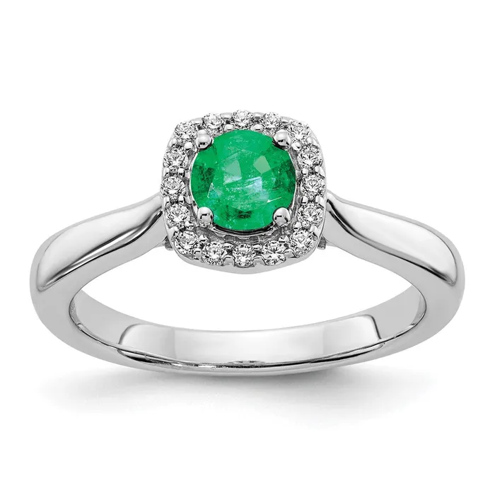 Rings Goldia Solid 14k White Gold Simulated CZ and Emerald Halo Ring