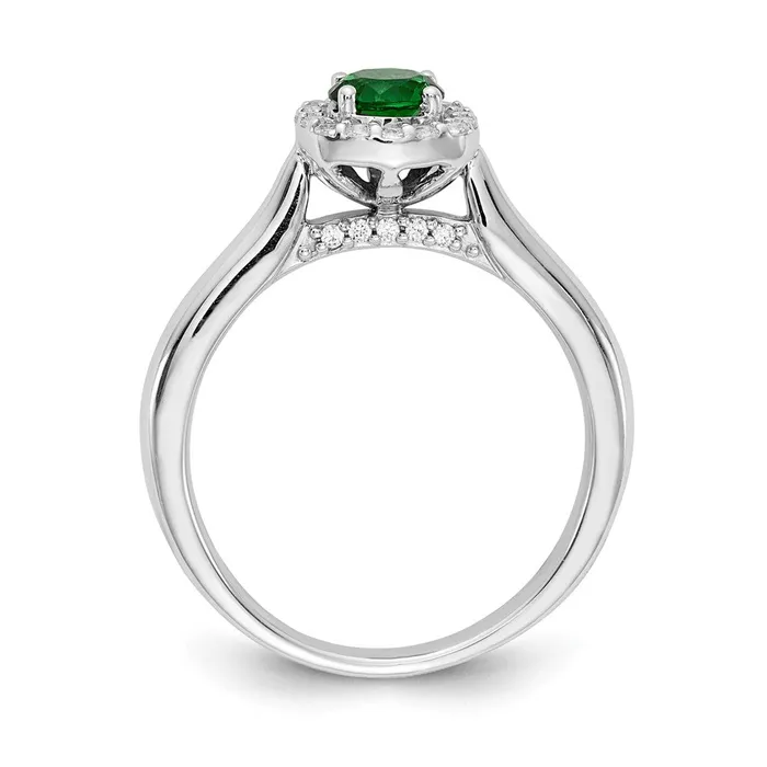 Rings Goldia Solid 14k White Gold Simulated CZ and Emerald Halo Ring