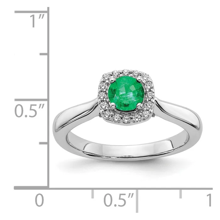 Rings Goldia Solid 14k White Gold Simulated CZ and Emerald Halo Ring