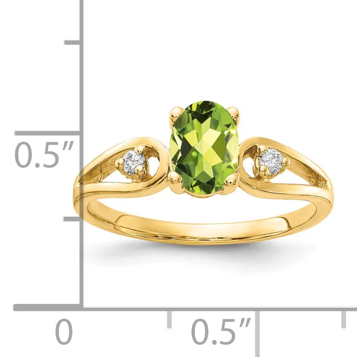 Rings Goldia Solid 14k Yellow Gold 7x5mm Oval Simulated Peridot AAA CZ Ring