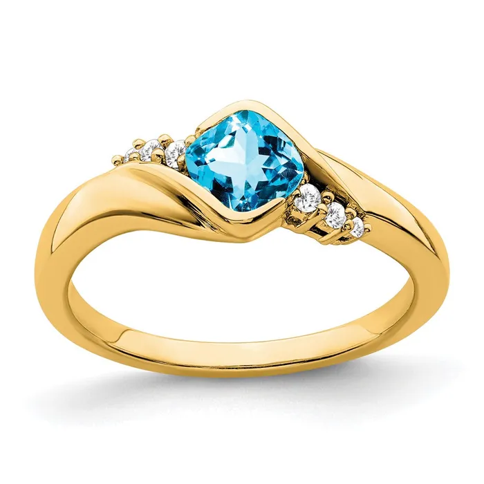 Rings Goldia Solid 14k Yellow Gold Simulated Blue Topaz and CZ Ring