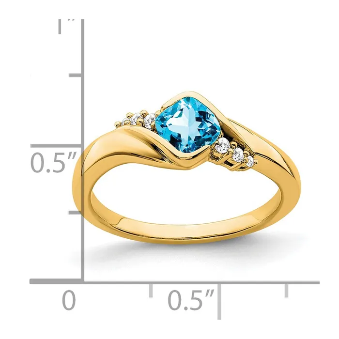 Rings Goldia Solid 14k Yellow Gold Simulated Blue Topaz and CZ Ring