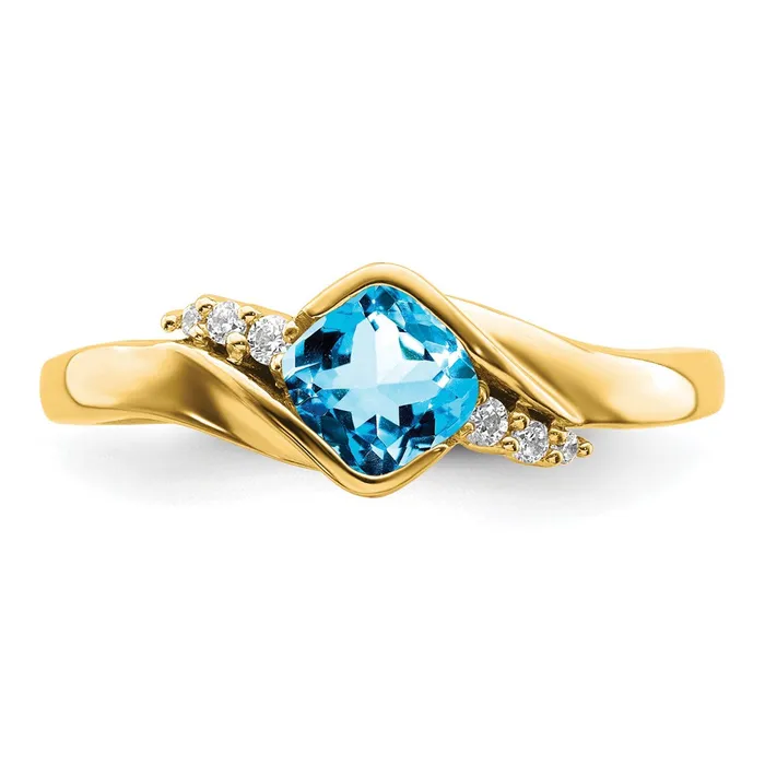 Rings Goldia Solid 14k Yellow Gold Simulated Blue Topaz and CZ Ring