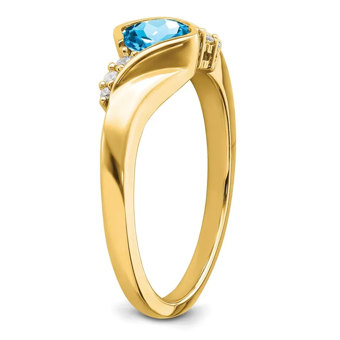 Rings Goldia Solid 14k Yellow Gold Simulated Blue Topaz and CZ Ring