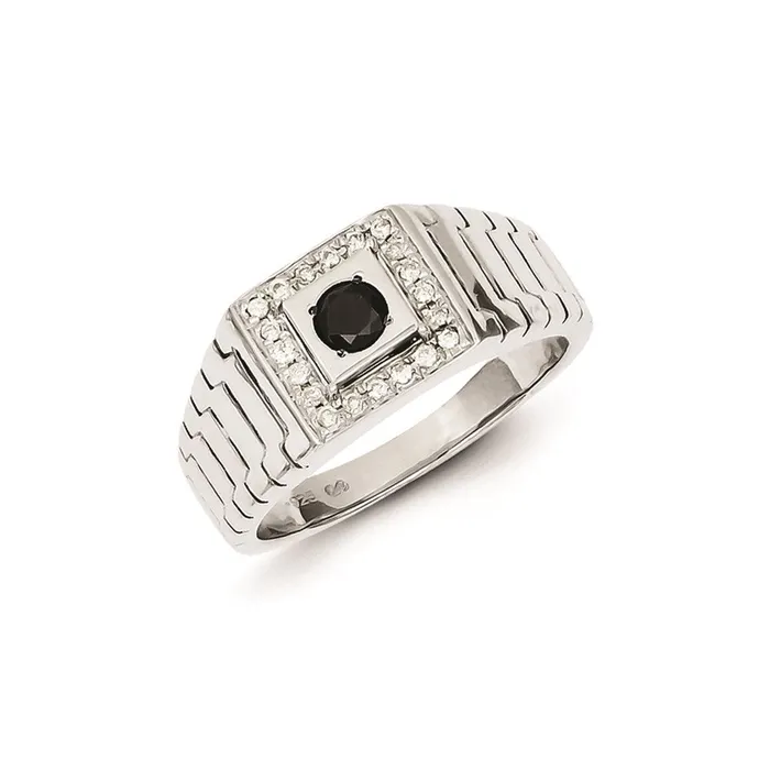 Rings Goldia Sterling Silver Black and White Diamond Square Mens Ring