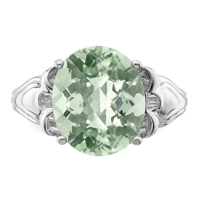 Rings Goldia Sterling Silver Rhodium CheckerCut Green Quartz Ring