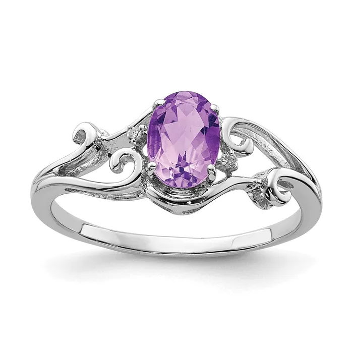 Rings Goldia Sterling Silver Rhodium Plated Diamond and Amethyst Oval Ring