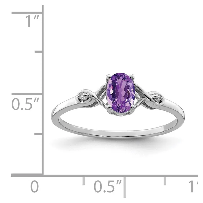 Rings Goldia Sterling Silver Rhodium Plated Diamond and Amethyst Oval Ring
