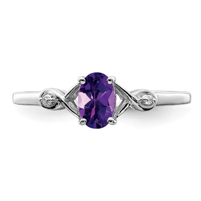 Rings Goldia Sterling Silver Rhodium Plated Diamond and Amethyst Oval Ring