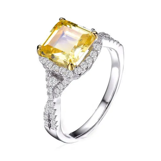 Rings JMS always Original Megan Walford Sterling Silver Yellow Cushion and Clear Round Cubic Zirconia Twisted Ring Rings JMS always Original Megan Walford Sterling Silver Yellow Cushion and Clear Round Cubic Zirconia Twisted Ring