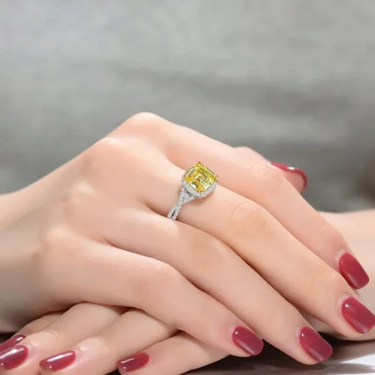Rings JMS always Original Megan Walford Sterling Silver Yellow Cushion and Clear Round Cubic Zirconia Twisted Ring Rings JMS always Original Megan Walford Sterling Silver Yellow Cushion and Clear Round Cubic Zirconia Twisted Ring