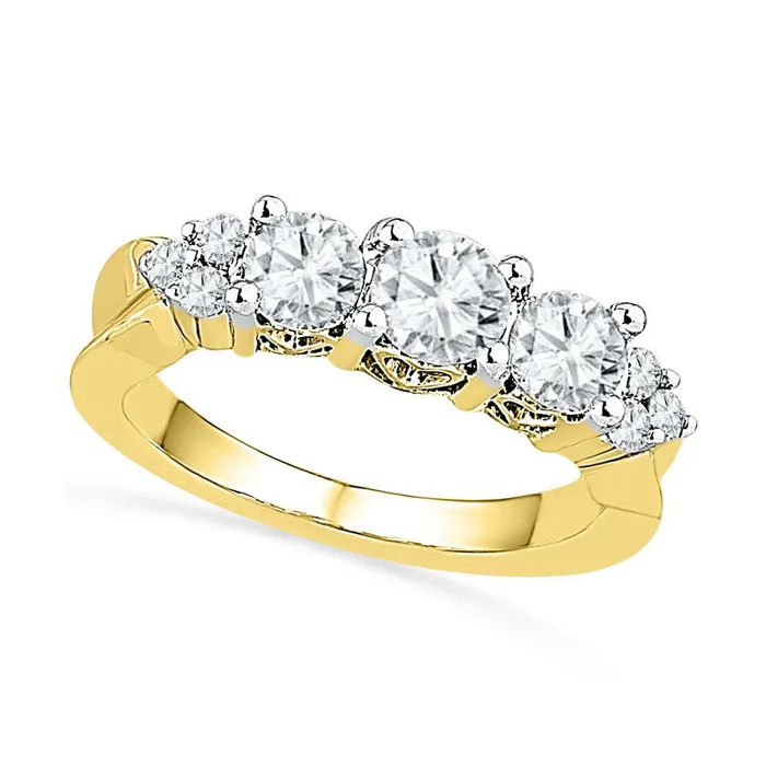 Rings LabCreated White Sapphire and 010 CT TW Diamond Three Stone Engagement Ring in Solid 10K Yellow Gold Goldia Rings LabCreated White Sapphire and 010 CT TW Diamond Three Stone Engagement Ring in Solid 10K Yellow Gold Goldia