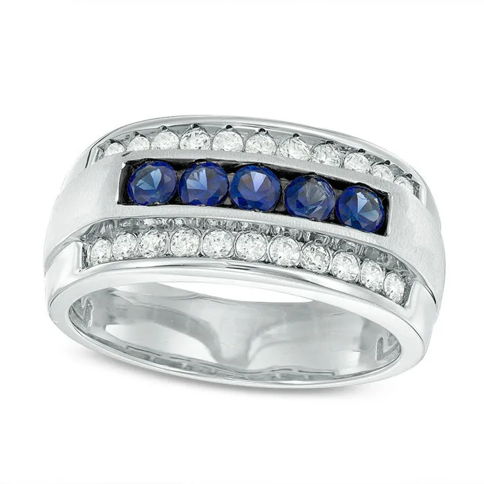 Rings Previously Owned Mens Blue Sapphire and 025 CT TW Natural Diamond MultiRow Ring in Solid 10K White Gold Goldia Rings Previously Owned Mens Blue Sapphire and 025 CT TW Natural Diamond MultiRow Ring in Solid 10K White Gold Goldia