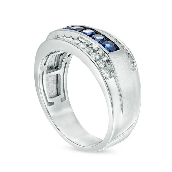 Rings Previously Owned Mens Blue Sapphire and 025 CT TW Natural Diamond MultiRow Ring in Solid 10K White Gold Goldia Rings Previously Owned Mens Blue Sapphire and 025 CT TW Natural Diamond MultiRow Ring in Solid 10K White Gold Goldia