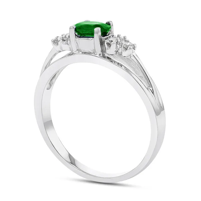 Rings Sideways Oval Emerald and 010 CT TW Natural Diamond TriSides Split Shank Ring in Solid 14K White Gold Goldia Rings Sideways Oval Emerald and 010 CT TW Natural Diamond TriSides Split Shank Ring in Solid 14K White Gold Goldia