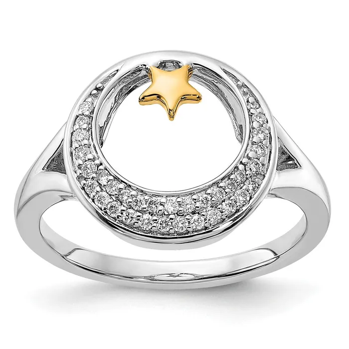 Rings Solid 14k Twotone Polished Moon and Star Simulated CZ Ring Goldia