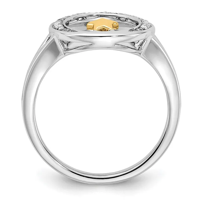 Rings Solid 14k Twotone Polished Moon and Star Simulated CZ Ring Goldia