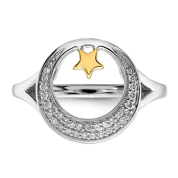 Rings Solid 14k Twotone Polished Moon and Star Simulated CZ Ring Goldia