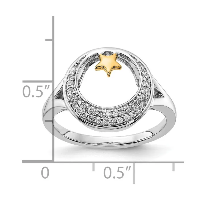 Rings Solid 14k Twotone Polished Moon and Star Simulated CZ Ring Goldia