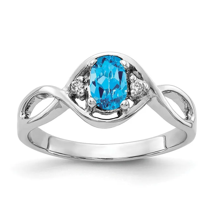Rings Solid 14k White Gold 6x4mm Oval Simulated Blue Topaz ChecKer AAA CZ Ring Goldia Rings Solid 14k White Gold 6x4mm Oval Simulated Blue Topaz ChecKer AAA CZ Ring Goldia